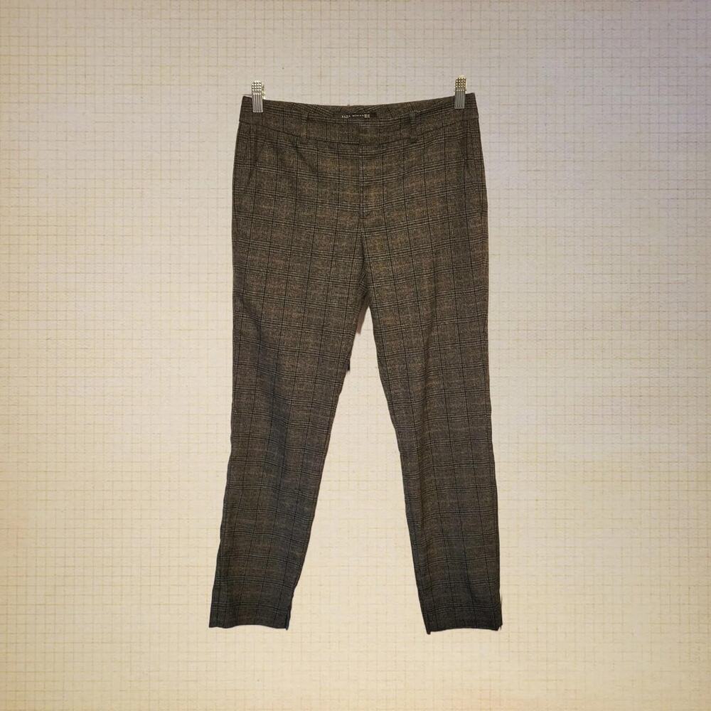 Zara, US 4 | Preppy Work Slimming Midrise Plaid Trousers